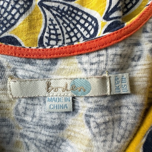 BODEN | CLAIRE SEASHELL MINI DRESS EMPIRE WAIST NAVY BLUE & YELLOW | 8 PETITE - Picture 12 of 12